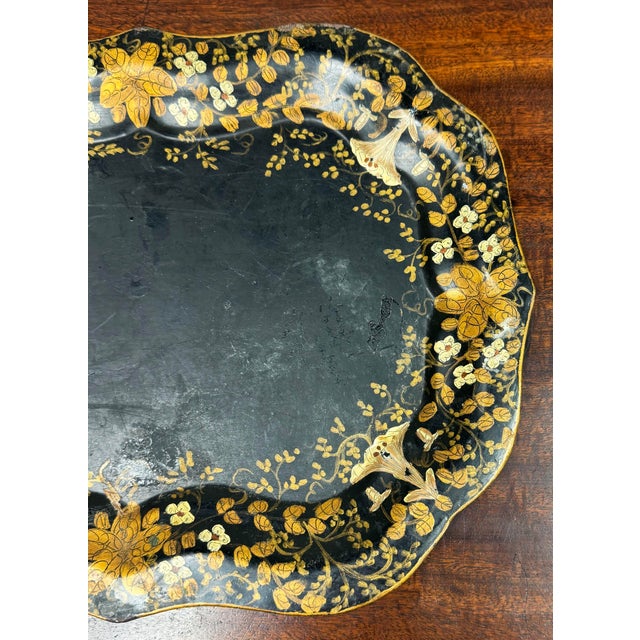 Metal Antique Victorian Hand-Painted Toleware Metal Tray For Sale - Image 7 of 11