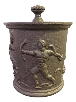 1930s "Hunter in Paradise," Art Deco Iron Humidor.