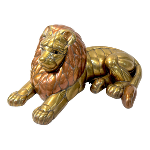 Large Copper & Brass Lion Sculpture Attributed to Sergio Bustamante Mexico, 1970