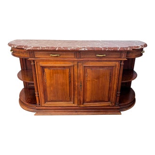 French Louis XVI Walnut Marble Top Buffet For Sale