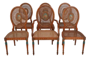 Set of 6 Italian Neoclassical Cane Back Dining Room Chairs