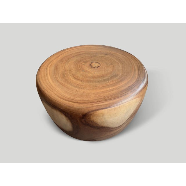 Contemporary Andrianna Shamaris Drum Shape Suar Wood Coffee Table For Sale - Image 3 of 18