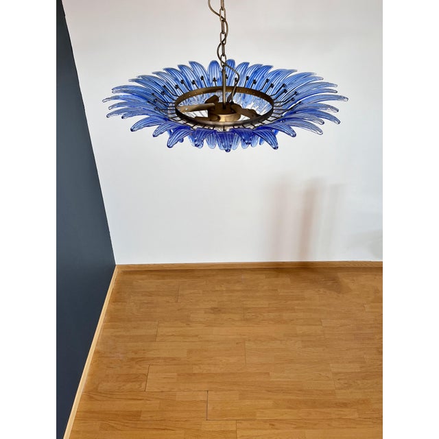 Mid-Century Modern Murano Pendant Light with Palmette and Blue Glasses, 1990 For Sale - Image 3 of 18
