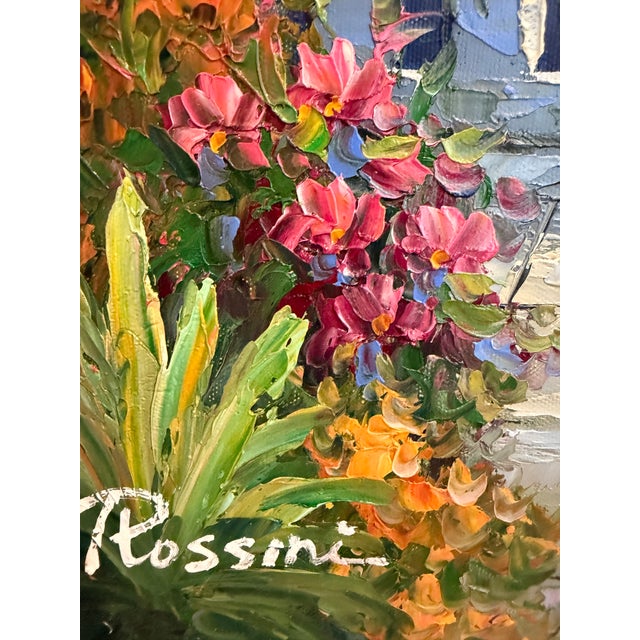 Mediterranean Mediterranean Coastal Harbor Oil Painting Signed Rossini Framed Seascape Art For Sale - Image 3 of 10