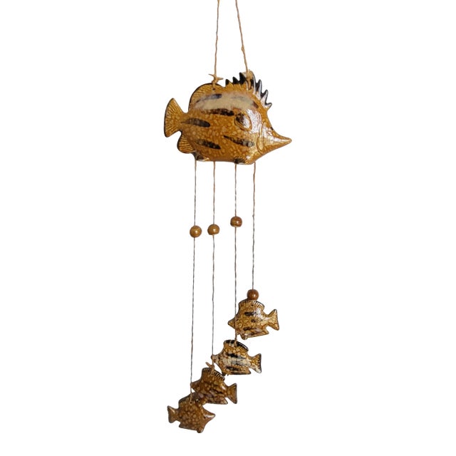 1990s Handcrafted Pottery Fish Wall Hanging Wind Chime For Sale