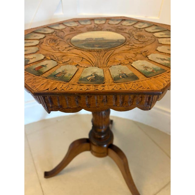 Brown Antique Swiss Black Forest Hand Painted Walnut and Beech Folk Art Occasional Lamp Side Table, 1900 For Sale - Image 8 of 15