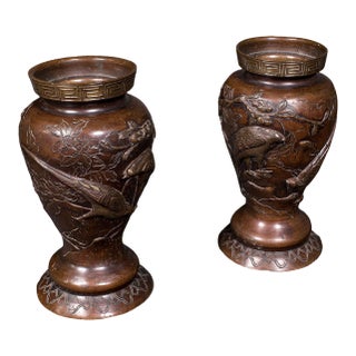 Pair of Antique Decorative Meiji Vases, Japanese, Bronze, Bouquet Pot, Victorian For Sale