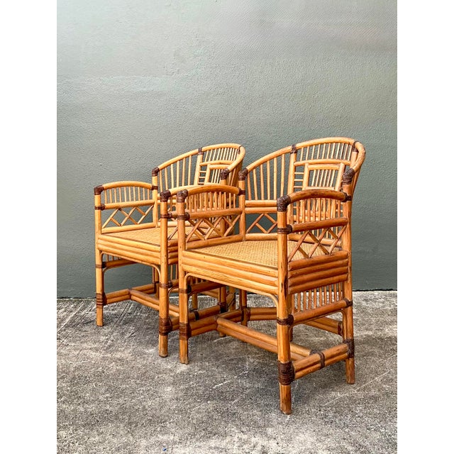 Chinoiserie Vintage Brighton Pavillion Rattan Chairs - A Pair For Sale - Image 3 of 12