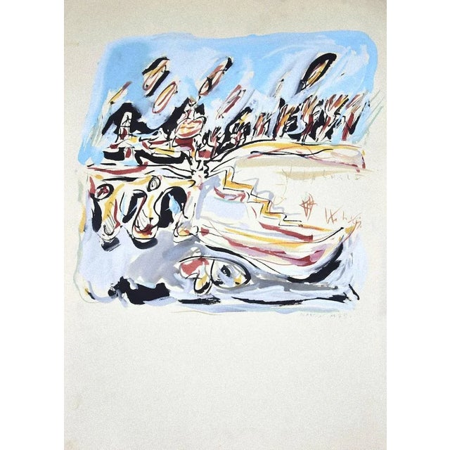 Composition is an original artwork realized by the Italian contemporary artist Mario Martini in 1975. Mixed media colored...