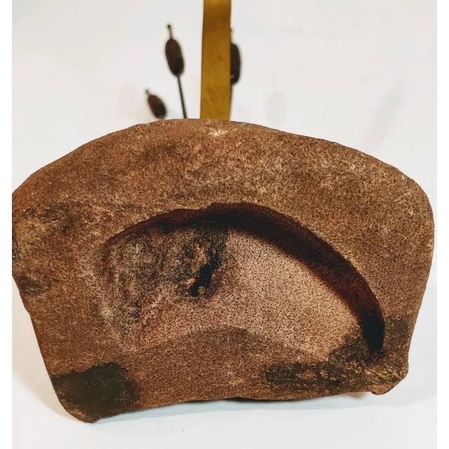 Vintage Brass Cattails Mid Century Rock Decor For Sale - Image 9 of 11