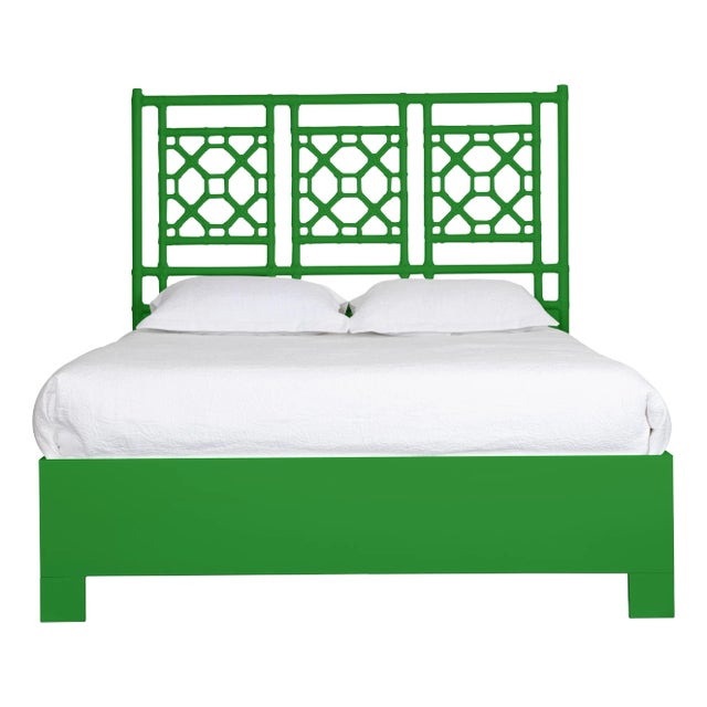 Lattice Back Platform Bed Queen, Bright Green For Sale
