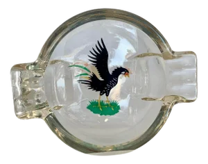 Vintage Mid-Century Hand Painted Rooster Glass Ashtray