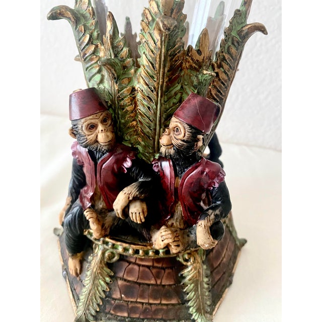 Vintage Singerie Motif Primates Dressed in Red Vests & Hat Unique and Exquisite Vase/Vessel For Sale - Image 15 of 16