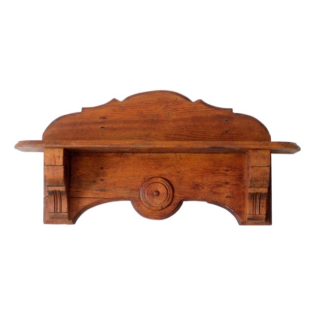 Antique Folk Art Carved Wood Wall Shelf For Sale
