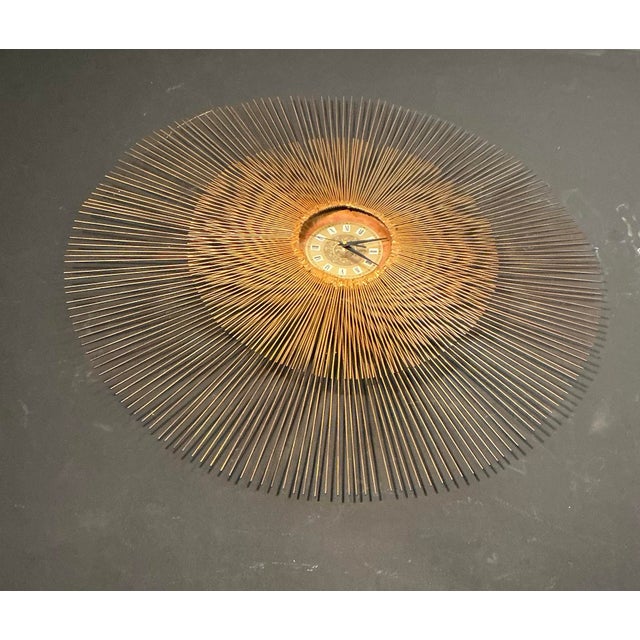 George Nelson Vintage Brutalist Sunburst Wall Clock Brass and Copper Mid Century Modern, C. 60s 70s For Sale - Image 4 of 12
