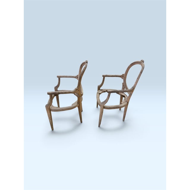 Mid 20th Century Pair of Vintage Louis XVI Style Hand-Carved Faux Bois Wood Armchairs – Upholstery Ready For Sale - Image 5 of 10
