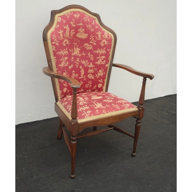 French Country Vintage French Country Side Chair W Rose Color Oriental Asian Influence Fabric For Sale - Image 3 of 13