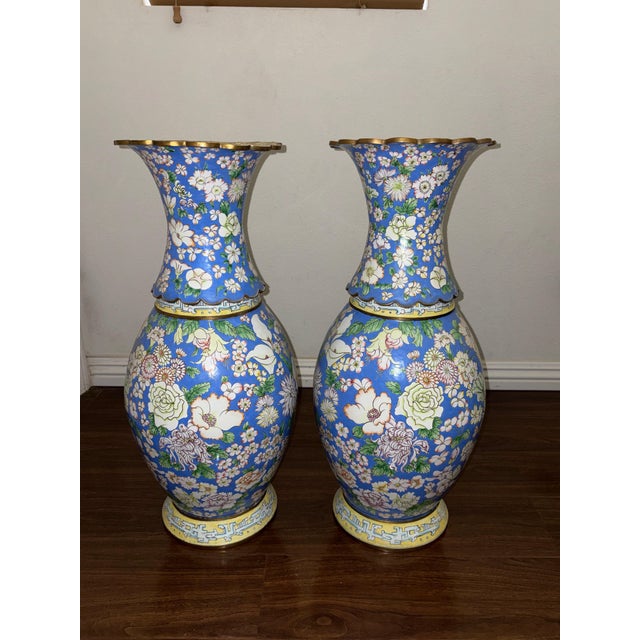 Paint A Magnificent & Monumental Pair of Chinese Canton Enamel "Hundred Flowers" Vases For Sale - Image 7 of 9