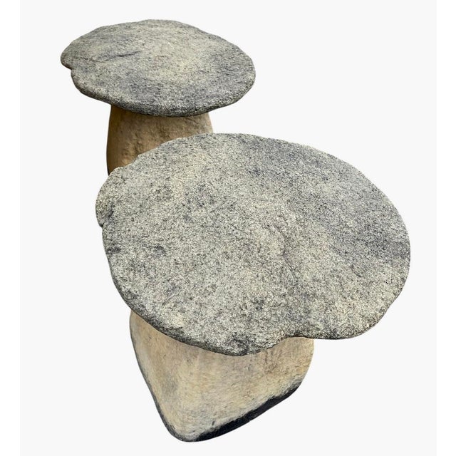 2000 - 2009 Pair of Vintage Rustic Cast Stone Mushroom Garden Ornaments For Sale - Image 5 of 12