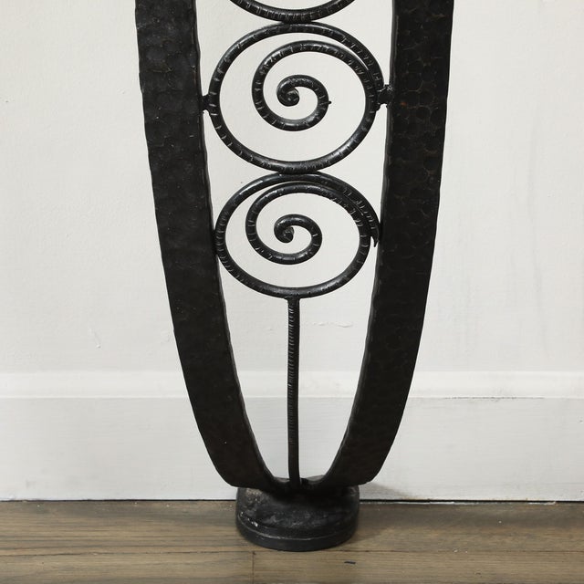 Art Deco Demilune Wrought-Iron Spiral & Noir St Laurent Marble Console Table For Sale In New York - Image 6 of 17