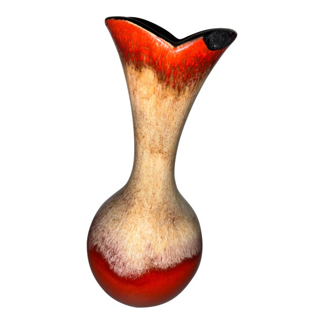 1969 Royal Haeger Volcanic Flame Vase Rare Bittersweet Crème Glaze For Sale