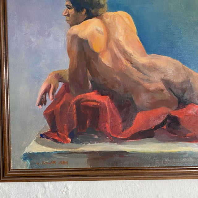 1984 Linda Kolar "Brian" Male Nude Oil Painting For Sale - Image 10 of 13