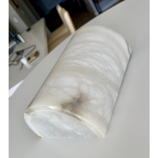 Single Half Cylinder White Alabaster Minimalist Wall Light Sconce For Sale In Palm Springs - Image 6 of 18