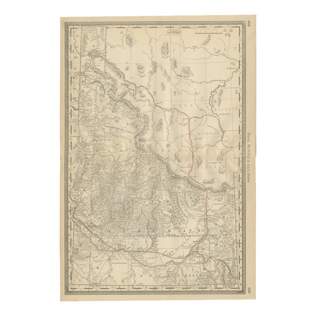 Idaho Map of The Gem States Railroads with Mining Camps and Counties, 1888 For Sale