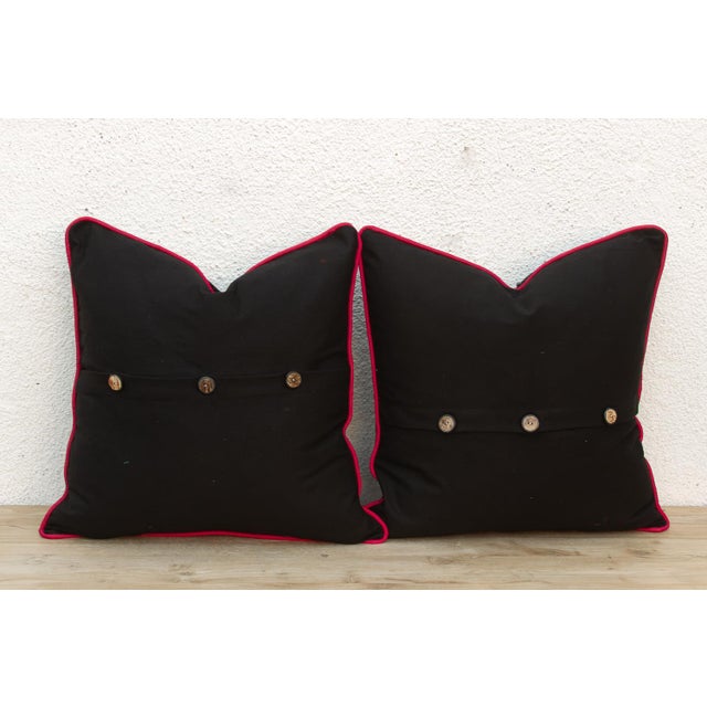 Pair of Black Dotted Gujarati Mashru Pillows For Sale In Los Angeles - Image 6 of 7