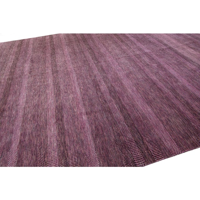 Modern Savannah Handmade Purple Wool Rug With Geometric Design For Sale - Image 4 of 12