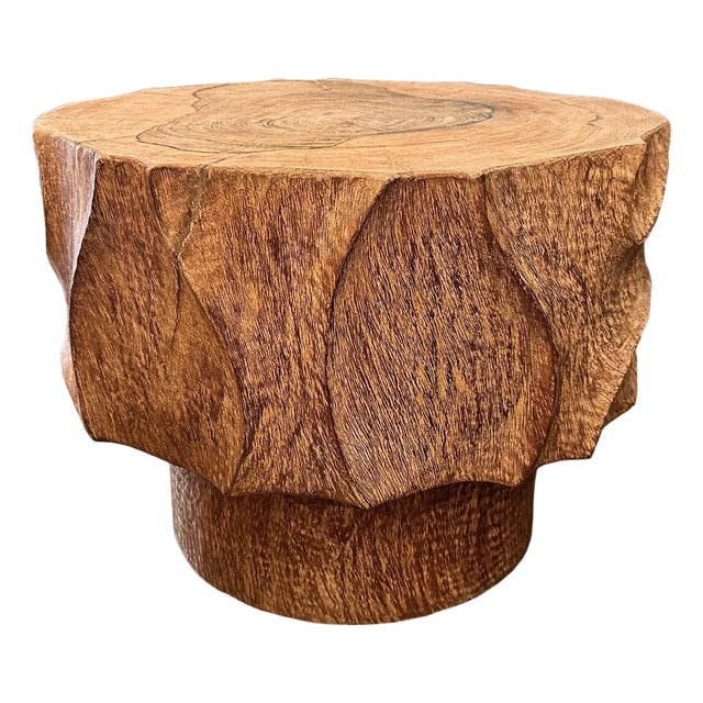 Lychee Swirl Carved Side Table For Sale