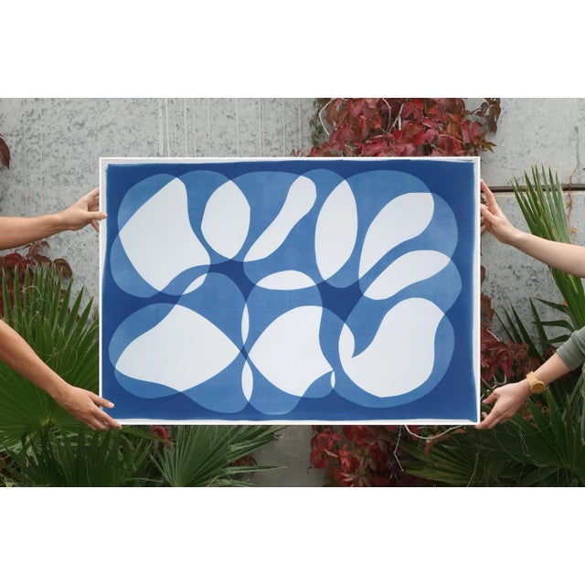 Paper 2022, Handmade Monotype in Blue Tones, Minimalistic Style of "Blue Beaded Bracelet", Cyanotype Print on Watercolor Paper by Kind of Cyan For Sale - Image 7 of 9