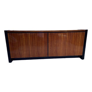 Vintage Henredon Elan Collection Black Lacquer and Koa Wood Credenza Sideboard For Sale