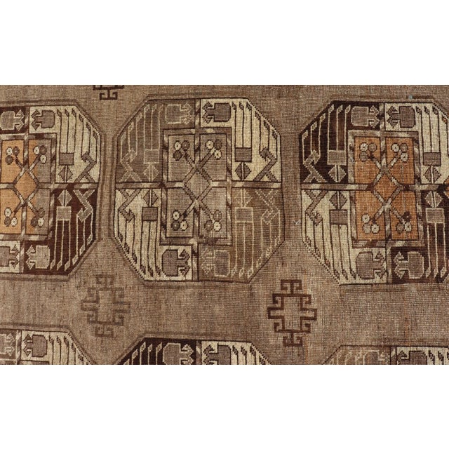 Textile Mid 20th Century Hand-Knotted Vintage Ersari Rug With Gul Design in Brown, Ivory & Almond For Sale - Image 7 of 13