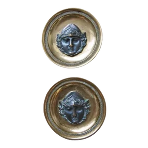Antique 19th Century French Empire Gilt & Patinated Bronze Drapery Curtain Tie Backs Roundel Rosettes With Classical Head Mask 1810 - a Pair