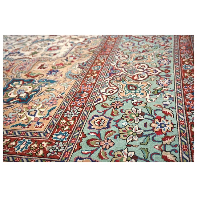 Textile Antique Persian Tabriz Wool & Cotton 10X13 Ivory, Peach, Red & Teal Handmade Area Rug #1140364 For Sale - Image 7 of 9