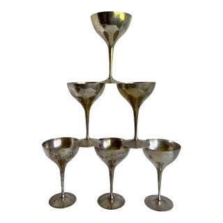 Set of 6 Vintage Silver-Plated Cocktail Wine Goblets by Leonard For Sale