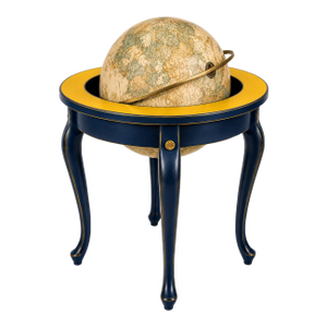 Midnight Blue & Canary Yellow Vintage Library Globe on Queen Anne Stand – New York Loft Designer Decor