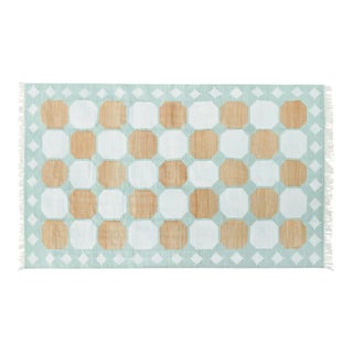 Mishka Rug, 10' x 14', Seaglass, Camel and White For Sale