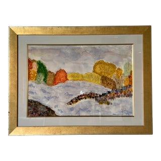 80's Doris Weber Expressionist - Style Landscape Watercolor Painting, Framed For Sale