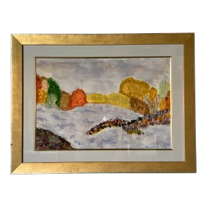 80's Doris Weber Expressionist - Style Landscape Watercolor Painting, Framed