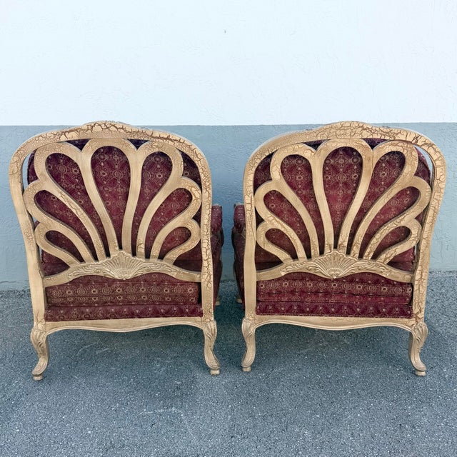 Textile Carved French Provincial Louis XV-style Fauteuil Armchairs - A Pair For Sale - Image 7 of 9