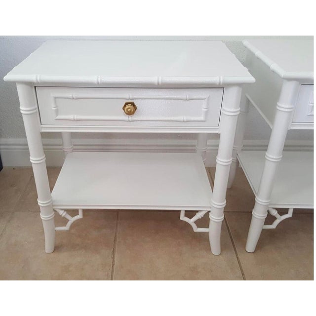 Late 20th Century Thomasville Allegro Fretwork Faux Bamboo Nightstands