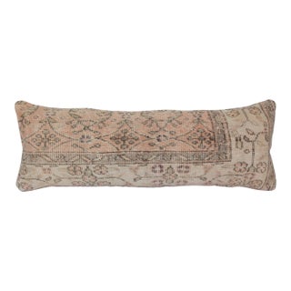 Vintage Turkish Rug Lumbar Pillow – Handwoven Anatolian Wool on Cotton Cushion Cover -13'' X 35'' In For Sale