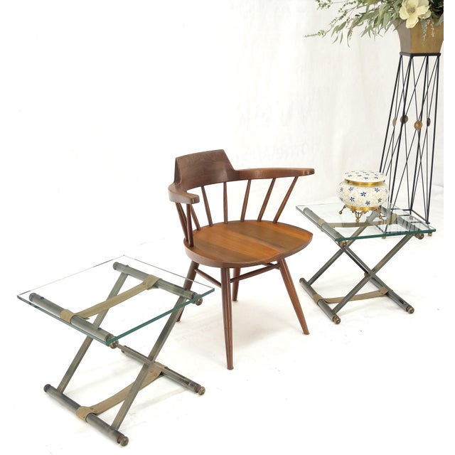 Pair of Glass Top X Bases Smoked Chrome End Side Bed Tables Stands DIA MINT! For Sale - Image 11 of 11