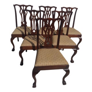 Early 20th Century Walnut Chippendale Ball & Claw Style Dining Chairs - Set of 6 For Sale