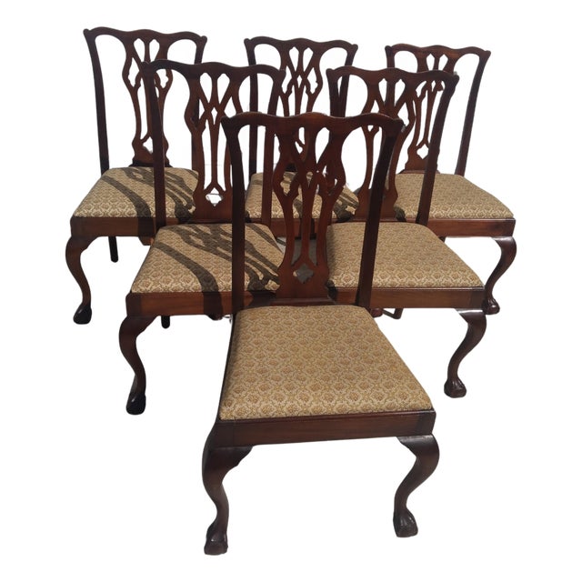 Early 20th Century Walnut Chippendale Ball & Claw Style Dining Chairs - Set of 6 For Sale