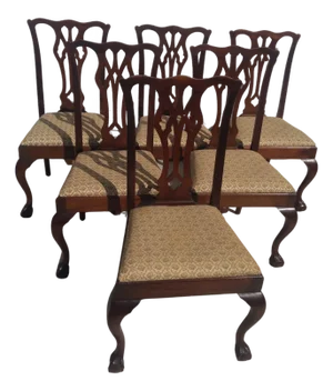 Early 20th Century Walnut Chippendale Ball & Claw Style Dining Chairs - Set of 6