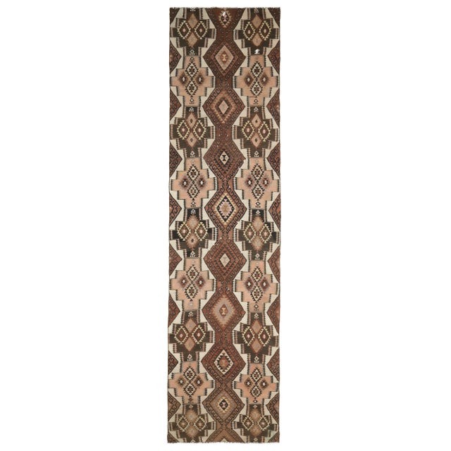 Vintage Turkish Handmade Wool Cotton Brown Kilim Runner For Sale - Image 9 of 9