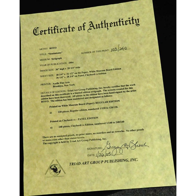 Royo Sentimiento Signed Color Serigraph on Panel Custom Framed Submit an Offer For Sale - Image 4 of 6